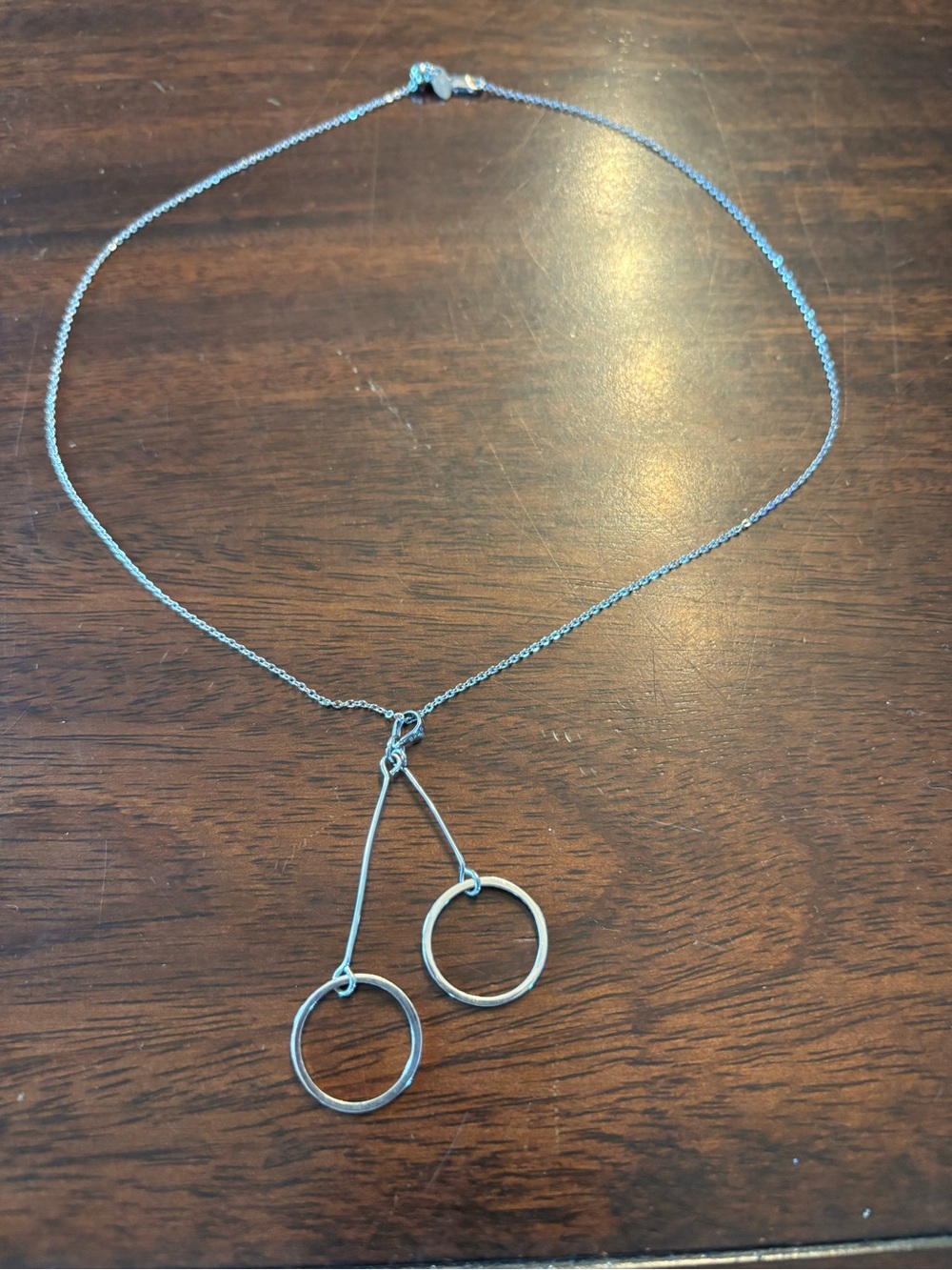Delicate Silver Double Circle Pendant Necklace